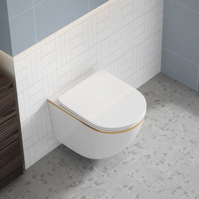 BPS-koupelny Závesná WC misa so SoftClose sedadlom HYD-5619, biela matná/zlatá