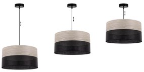 Light Home Závesné svietidlo Wood, 1x svetlobéžová dubová dýha/čierne PVCové tienidlo, (fi 40cm)
