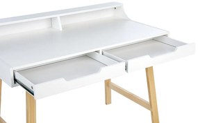 Písací stôl s policou 110 x 58 cm biela/svetlé drevo BARIE Beliani