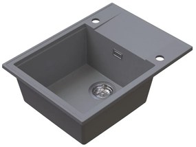 Sink Quality Sink55, kuchynský granitový drez 620x460x215 mm + chrómový sifón, šedá, SKQ-SINK.D.1KKO.X