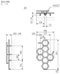DK Terma Hex 821x486 vodný radiátor Bright Copper ZX