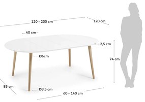 Jedálenský stôl quio Ø 120 (200 x 120) cm biely MUZZA