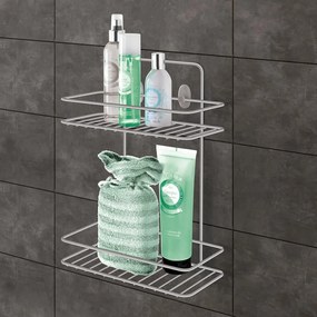 Závesná oceľová kúpeľňová polička bez vŕtania v lesklo striebornej farbe Luxy – Metaltex