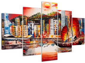 Obrázok - Victoria Harbor, Hong Kong, olejomaľba (150x105 cm)