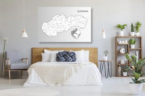 Obraz podrobná mapa Slovenska v čiernobielom prevedení - 90x60