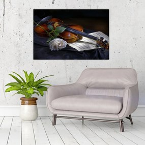 Obraz - Ruže a husle (90x60 cm)