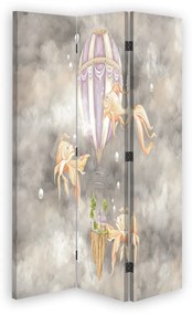Gario Paraván Teplovzdušný balón, dom a ryby na zamračenej oblohe Rozmery: 110 x 170 cm, Prevedenie: Klasický paraván