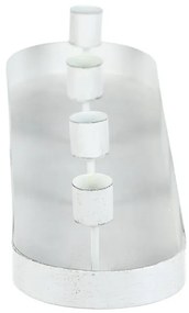 Kovový svietnik na 4 kónické sviečky, ovál, biela, 43 x 10 x 6 cm