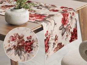 Biante Bavlnený behúň na stôl Sandra SA-399 Červené pivonky na pieskovom 45x120 cm