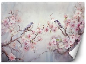 Fototapeta, Ptáci a květiny Shabby Chic - 250x175 cm