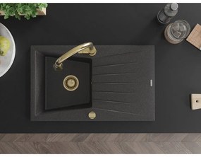 Mexen Cesar, 1-komorový granitový drez 775x470x190 mm a drezová batéria Elia, čierna škvrnitá, 6514-76-670101-50