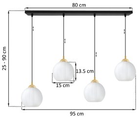 Závesné svietidlo Costa, 4x biele sklenené tienidlo, b/g