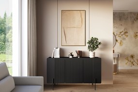 Komoda Malmi 150 cm trojdverová - čierny mat / čierne nohy