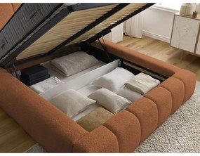 Oranžová čalúnená dvojlôžková posteľ s úložným priestorom s roštom 140x190 cm Denali – Bobochic Paris