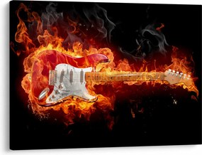 Obraz - Gitara v plameňoch (70x50 cm)