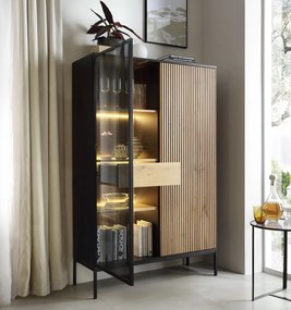Vitrína Sento, čierna/dub wotan, s osvetlením