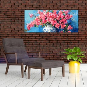 Obraz - Váza ružových kvetov (120x50 cm)