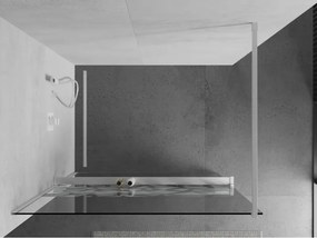 Mexen Kioto+, sprchová zástena Walk-In s poličkou a vešiakom 70 x 200 cm, 8mm číre sklo biely vzor, biely profil, 800-070-121-20-85