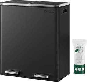 Kôš na separovanie odpadu SORT, 2x30l+vrecia na odpadky, čierna/strieborná SongmicsHome