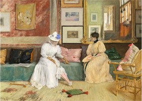 Sklenený obraz - William Merritt Chase, A Friendly Call, reprodukcia (70x50 cm)