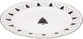 Krémový porcelánový dezertný tanierik so stromčekmi X-Mas Tree - Ø 20*1,5 cm