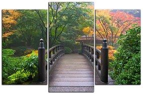 Obraz na plátne - Drevený most v jesennej záhrade 1186C (135x90 cm)