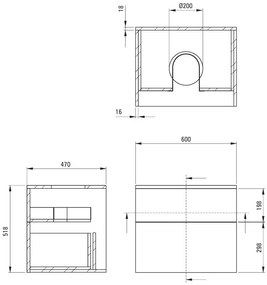 Deante Prizma, závesná skrinka s pultovou doskou 600x470x520 mm, čierna matná, DEA-SDI_NB61