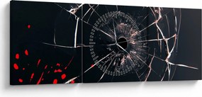 Abstraktný obraz - rozbité sklo (s hodinami) (90x30 cm)