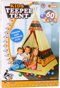 LEAN Toys Indiánsky stan Tipi pre deti + 60 loptičiek 155 cm