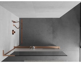 Mexen Kioto+ L, sprchová zástena Walk-In s poličkou a vešiakom 80 x 200 cm, 8mm číre sklo-námraza, medený matný profil, 800-080-123-65-35