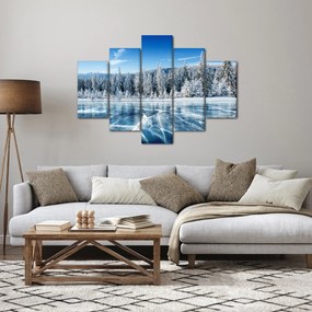 Obraz zamrznutého jazera a zasnežených stromov (150x105 cm)