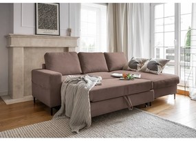Hnedá menčestrová rozkladacia rohová pohovka (pravý roh) Lofty Lilly – Miuform