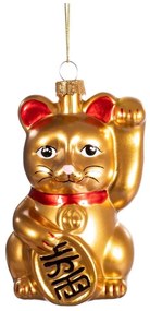 Sklenená ručne vyrobená vianočná ozdoba 11 cm Lucky Cat – Sass &amp; Belle