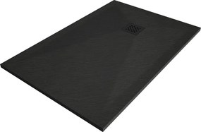 Mexen Stone+, obdĺžniková vanička z minerálneho kompozitu 120 x 80 cm, čierna, čierna krytka, 44708012-B