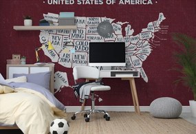 Samolepiaca tapeta náučná mapa USA s bordovým pozadím - 450x300