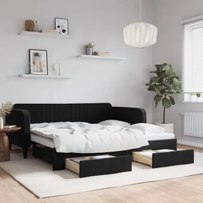Rozkladacia denná posteľ so zásuvkami čierna 90x190 cm zamat 3197126