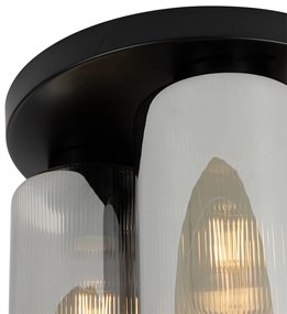 Stropné svietidlo v štýle Art Deco čierne s dymovým sklom 3-svetlo - Laura