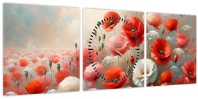 Obraz - Maľba vlčích makov (s hodinami) (90x30 cm)