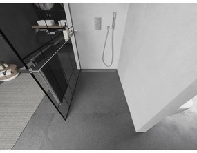 Mexen Kioto+, sprchová zástena s poličkou a držiakom na uteráky 90 x 200 cm, 8mm číre sklo vzor čierny, chrómový profil, 800-090-121-01-78