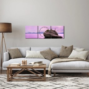 Obraz kameňa v mori (s hodinami) (90x30 cm)