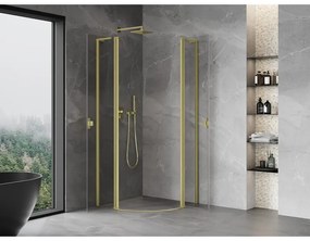 Mexen Mist L, štvrťkruhový sprchový kút s 2-krídlovými dverami, 100 x 100 cm, 8mm číre sklo, zlatý matný profil, 8A32L-100-100-55-00