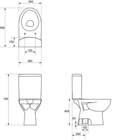 Cersanit PARVA - WC kombi + antibakteriálne sedátko, vertikálny odpad, K27-003