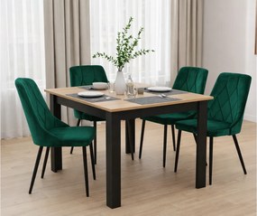 Jedálenská zostava stôl 120 x 80 cm craft čierny a 4 stoličky IMOLA zelené / čierne nohy