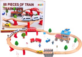 LEAN Toys Vlaková súprava koľaje Drevené vlakové vozne Budovy 88 El