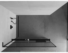 Mexen Kioto+ L, sprchová zástena Walk-In s poličkou a vešiakom 100 x 200 cm, 8mm číre sklo čierny vzor, čierny profil, 800-100-123-70-70