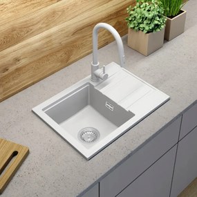 Gamma Modern 6040, 1-komorový granitový drez 580x420x185 mm s krátkym odkvapkávačom, biela, GMA-ZM-6040-WH