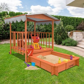 Pieskovisko s verandou HAPPY, 130x130x143 cm, hnedá/šedá Jurhan