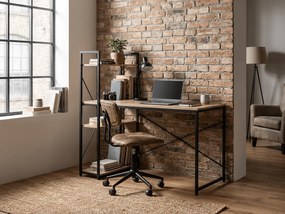 Písací stôl s regálom LOFTY 120x60 cm, čierny / dekor dub