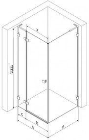 Mexen Lunar, L sklápací sprchový kút ľavý 100 x 100 cm, 8mm číre sklo, zlatý kartáčovaný - 834L-100-100-55-00-L