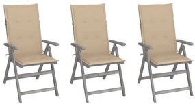 Záhradné sklápacie stoličky 3 ks s podložkami akáciový masív